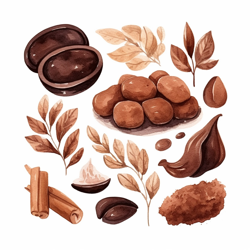 Illustration of chocolates and cocoa cacao